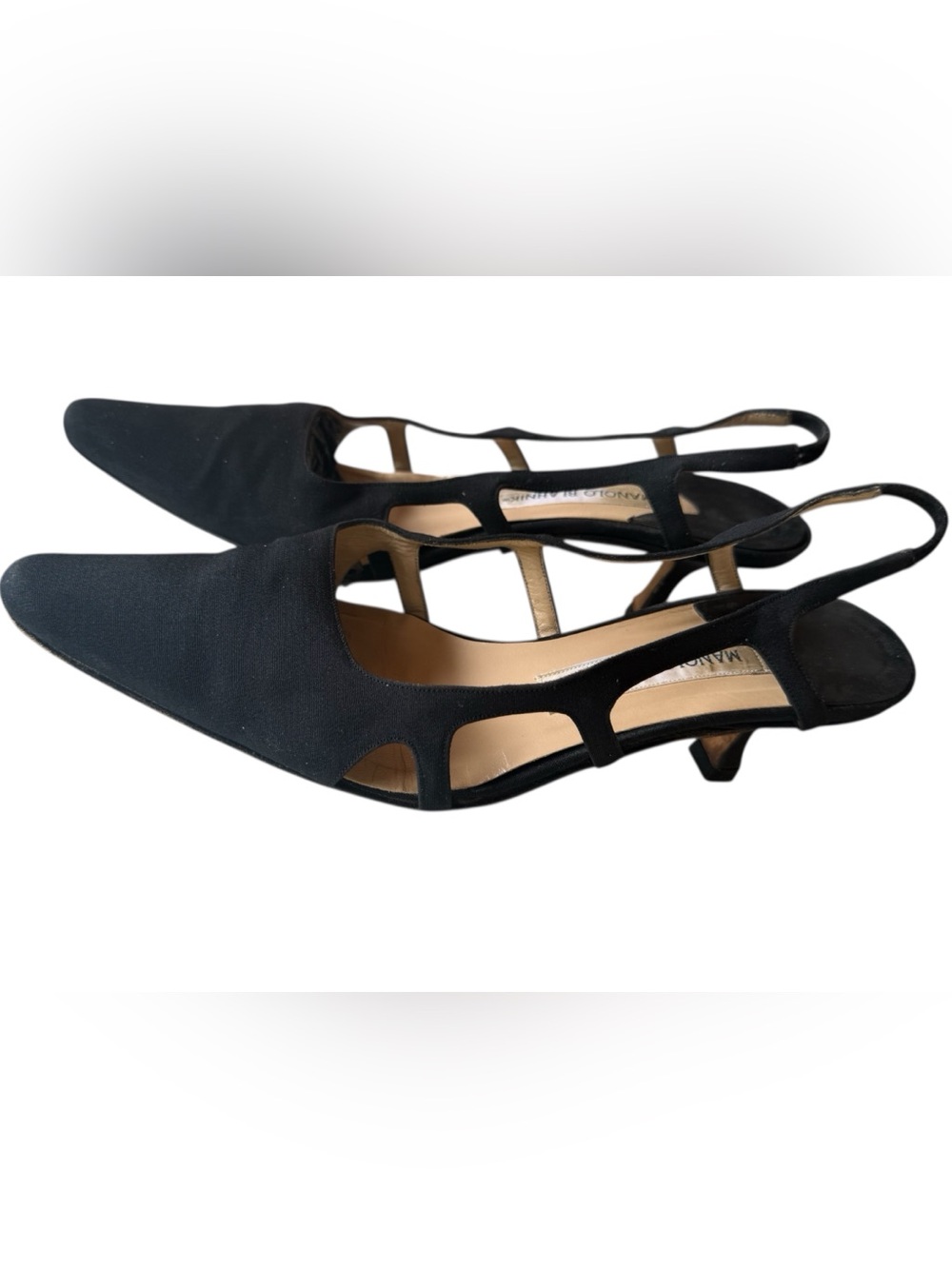 Vintage  Manolo Blahnik Black Slingback Pointed-Toe Kitten Heels 37